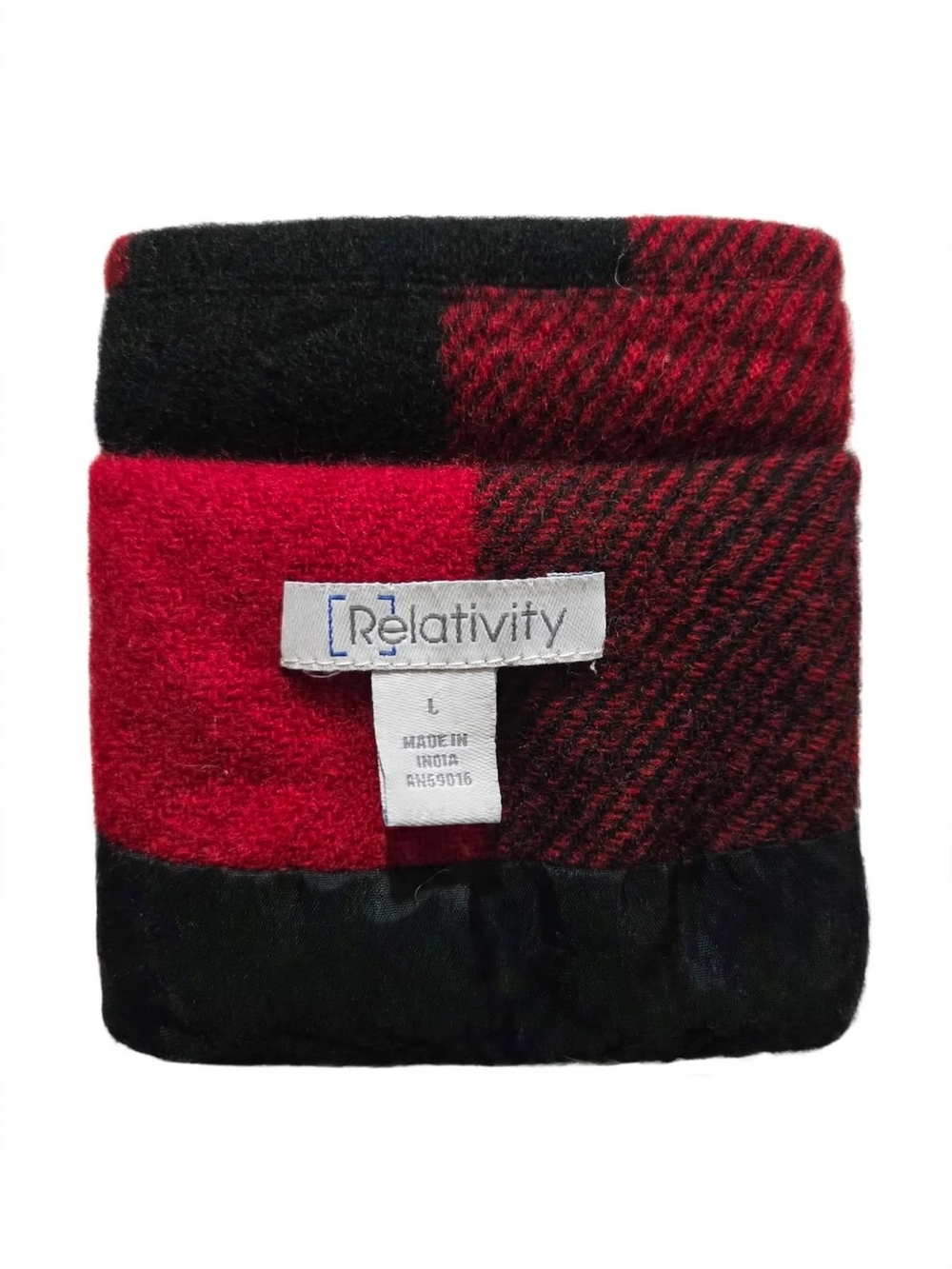 Relativity Red Black Buffalo Plaid Wool Peacoat Size L Double Breasted
